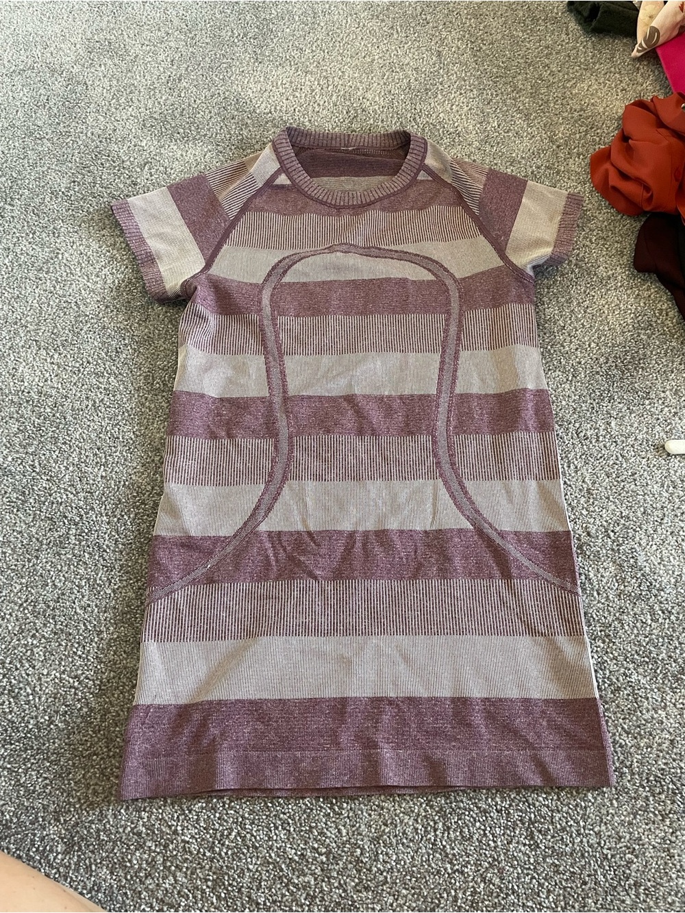 Striped Short Sleeve Shirt in Mauve and Light Gray